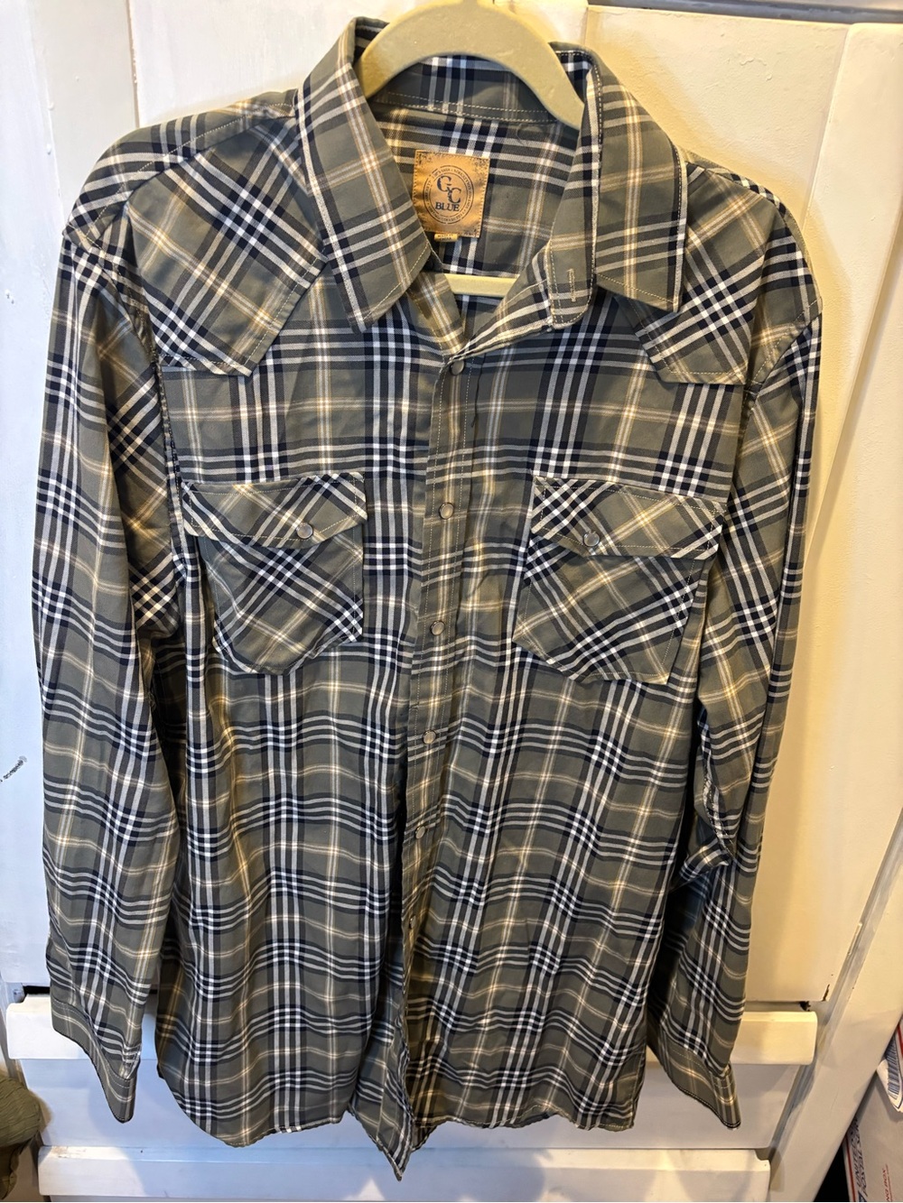 C.C Plaid Snap-Front Western Shirt in Olive & Black